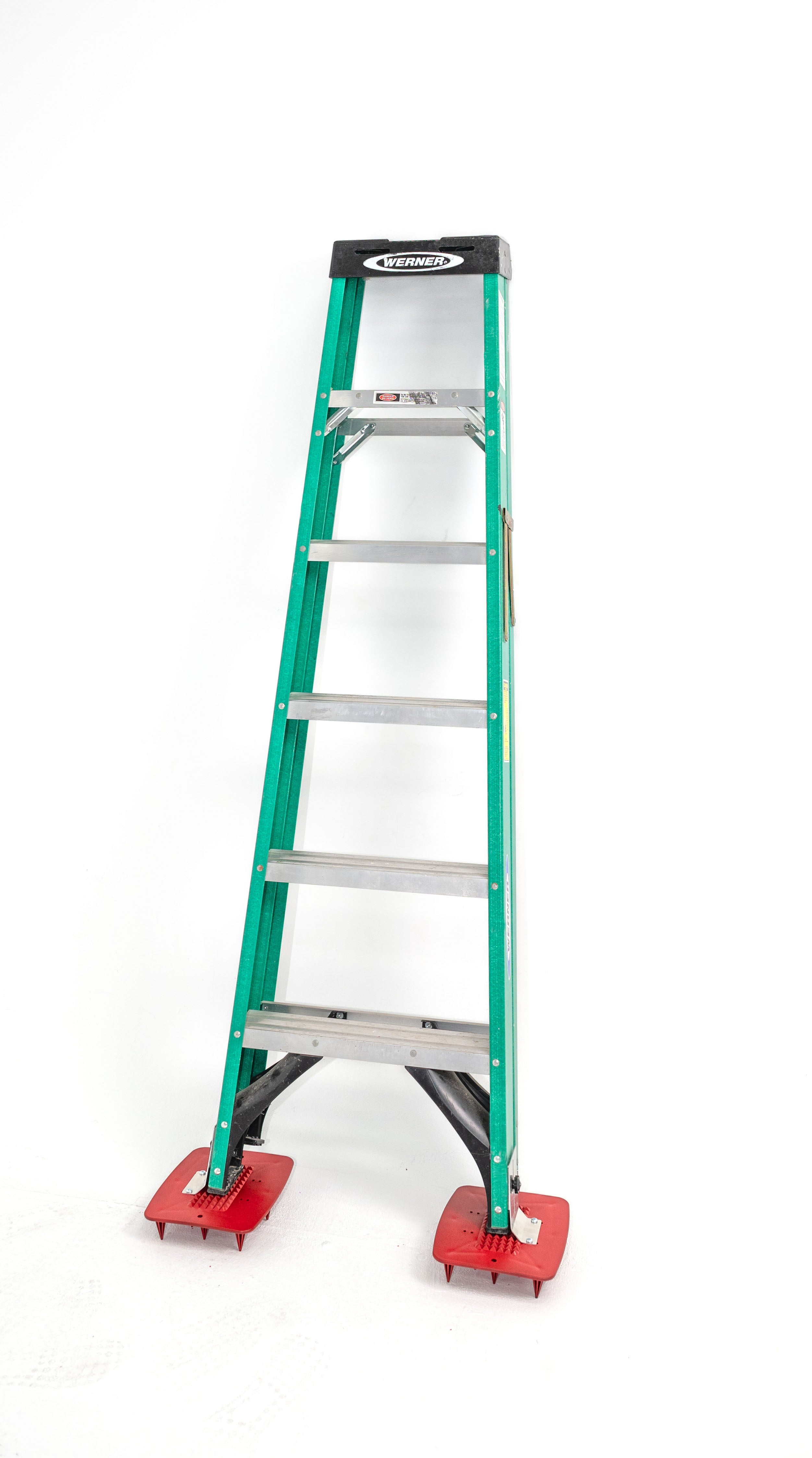 Frame Ladder Kit with wide base providing stability on soft and uneven ground.